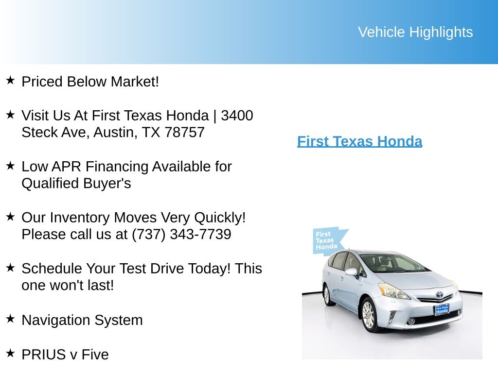 Used Car 2014 Toyota Prius V  Five For Sale Under $10,000 In Austin, Texas