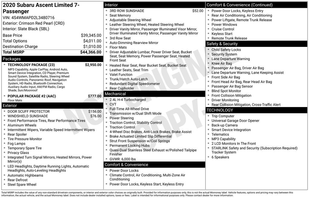 2020 Crimson Red Pearl Subaru Ascent Limited AWD SUV