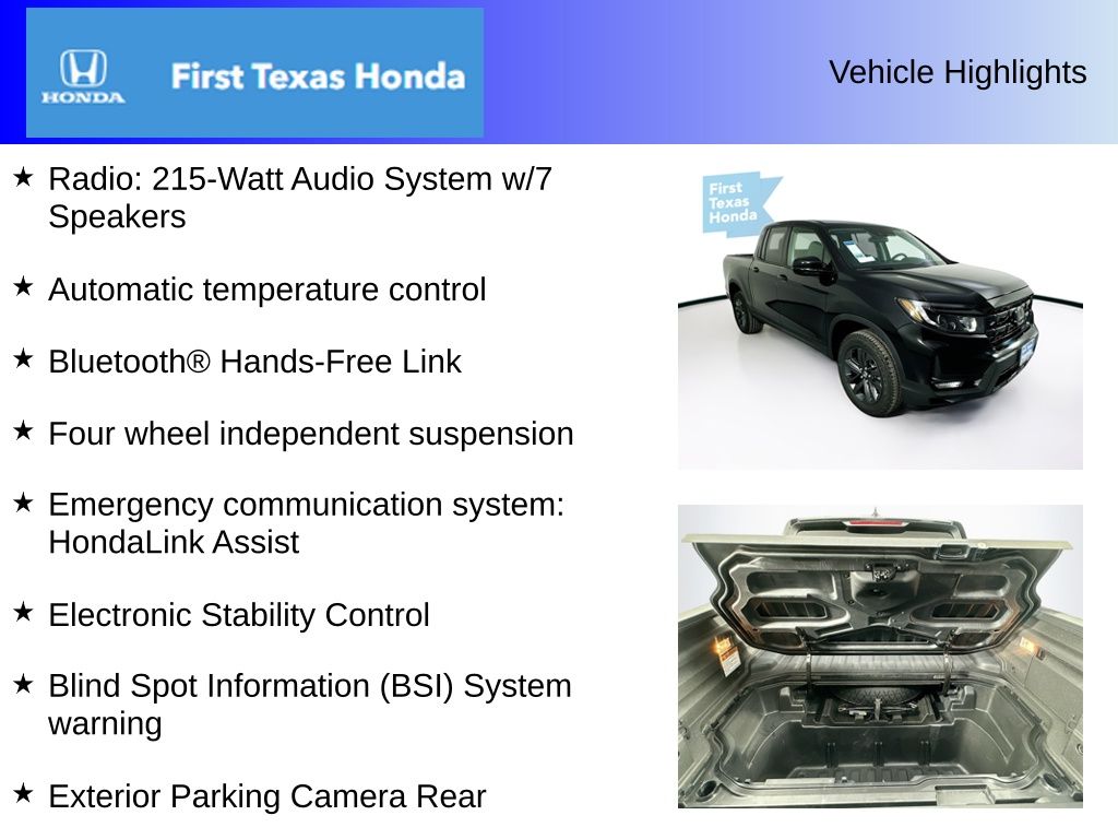 Used Car 2025 Honda Ridgeline  Sport For Sale Under $40,000 In Austin, Texas