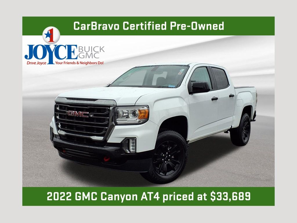 Summit White 2022 GMC Canyon AT4 Crew Cab 4WD with Leather Pickup Truck Four-Wheel Drive 8-Speed Automatic