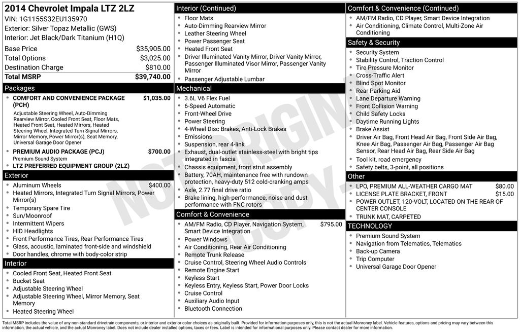 Used Car 2014 Chevrolet Impala  Ltz For Sale Under $15,000 In Austin, Texas