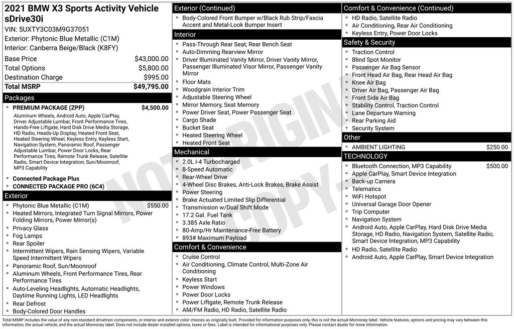 2021 Phytonic Blue Metallic BMW X3 sDrive30i RWD SUV
