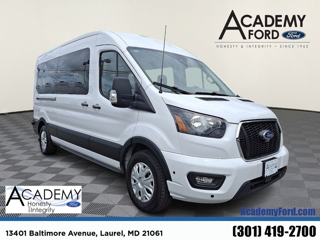 Oxford White 2024 Ford Transit Passenger 350 XLT Medium Roof LB RWD Van Rear-Wheel Drive