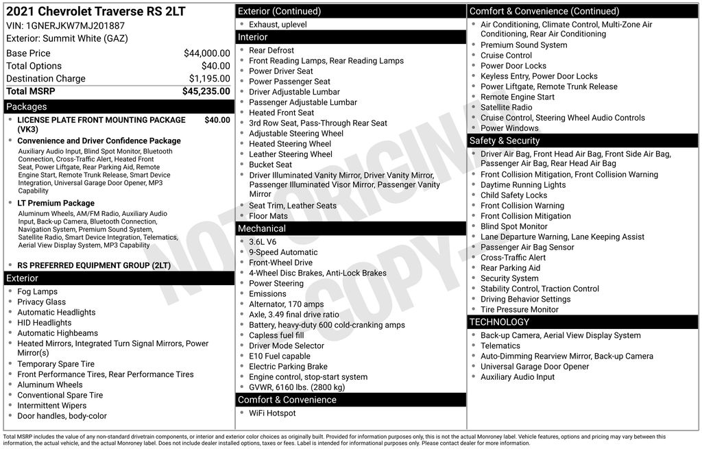 Used Car 2021 Chevrolet Traverse  Rs For Sale Under $30,000 In Austin, Texas