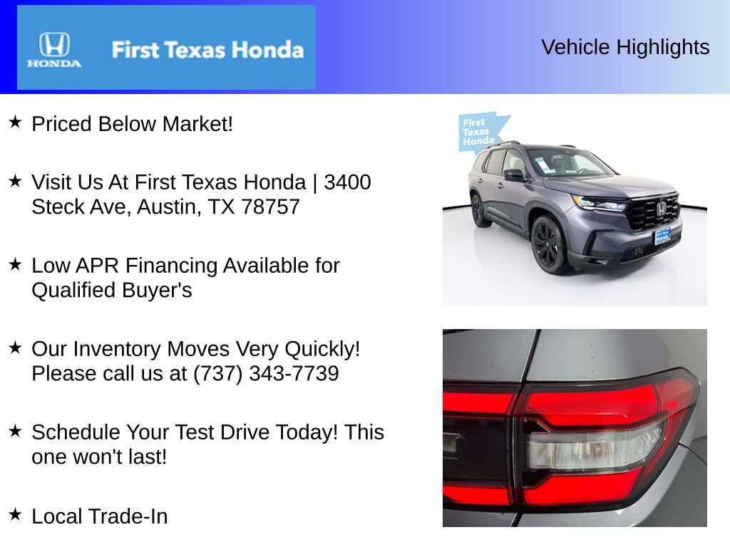 New Car 2025 Honda Pilot  Black Edition For Sale Under $60,000 In Austin, Texas