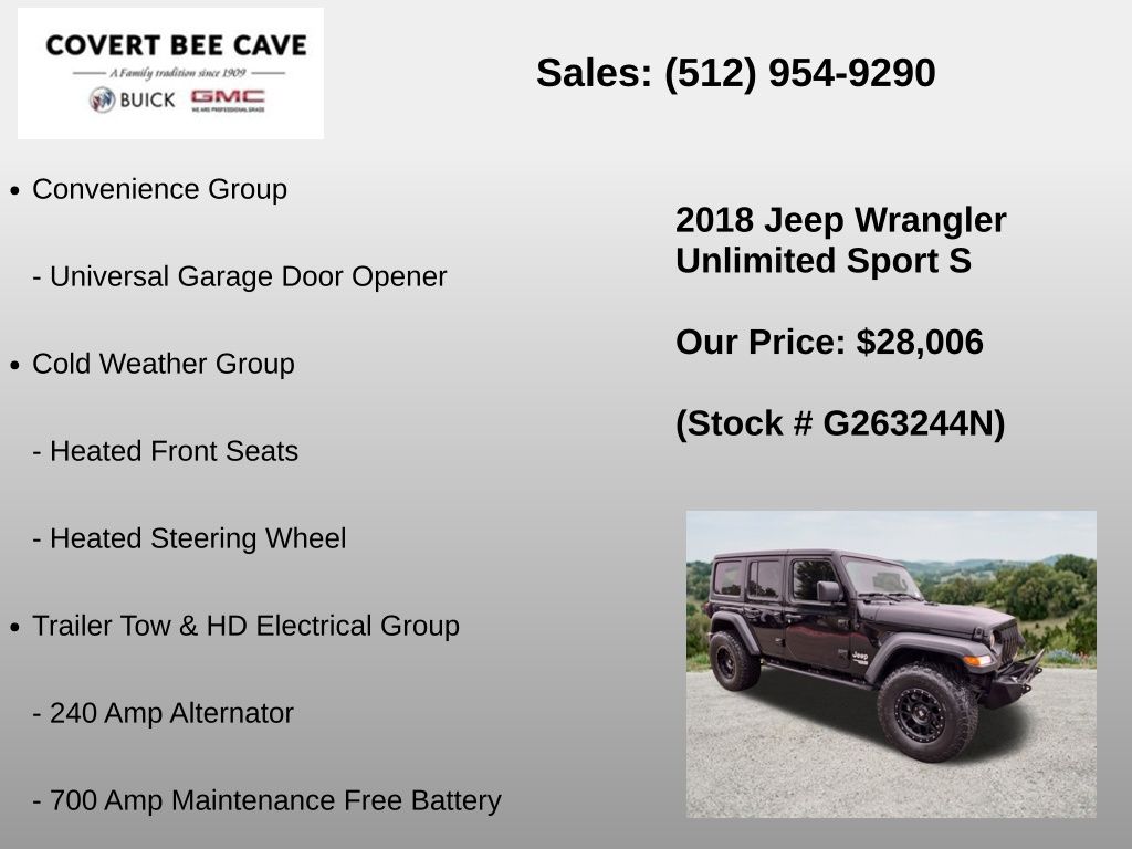 Used Car 2018 Jeep Wrangler  Unlimited Sport S For Sale Under $30,000 In Austin, Texas