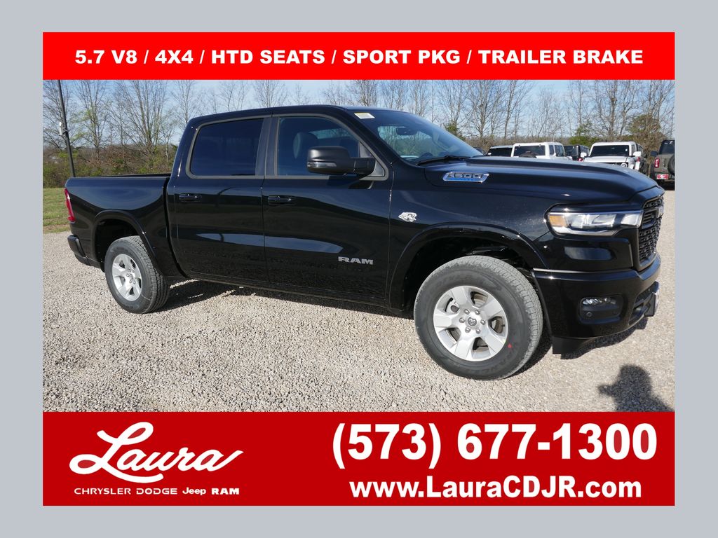 Diamond Black Crystal Pearlcoat 2026 RAM 1500 Big Horn Crew Cab 4WD Pickup Truck Four-Wheel Drive 8-Speed Automatic