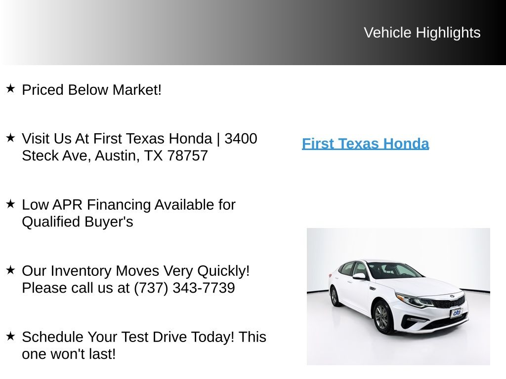 Used Car 2019 Kia Optima  Lx For Sale Under $12,000 In Austin, Texas