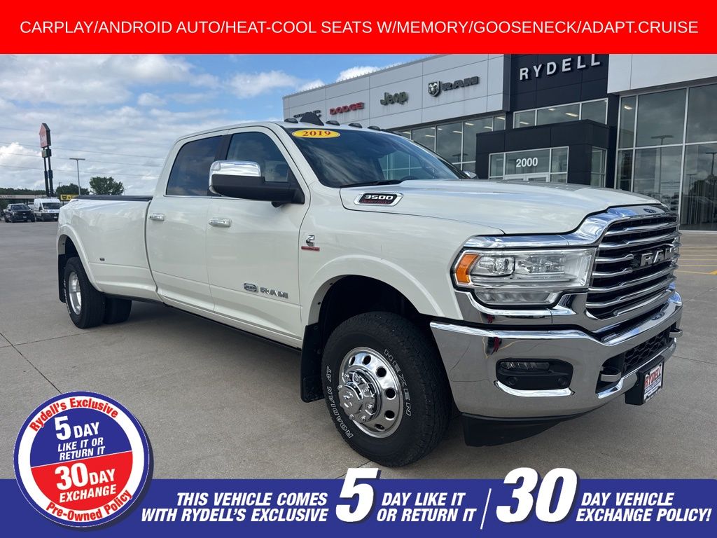 Pearl White 2019 RAM 3500 Pickup Truck Four-Wheel Drive 6-Speed Automatic