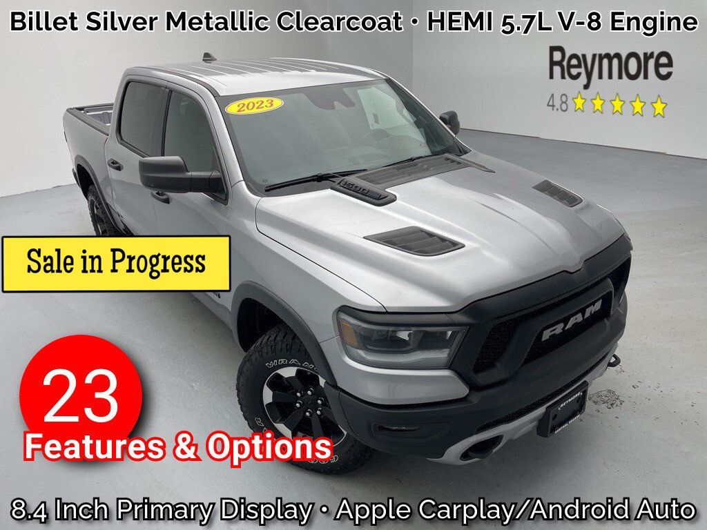 Billet Silver Metallic Clearcoat 2023 RAM 1500 Rebel Crew Cab 4WD Pickup Truck Four-Wheel Drive 8-Speed Automatic