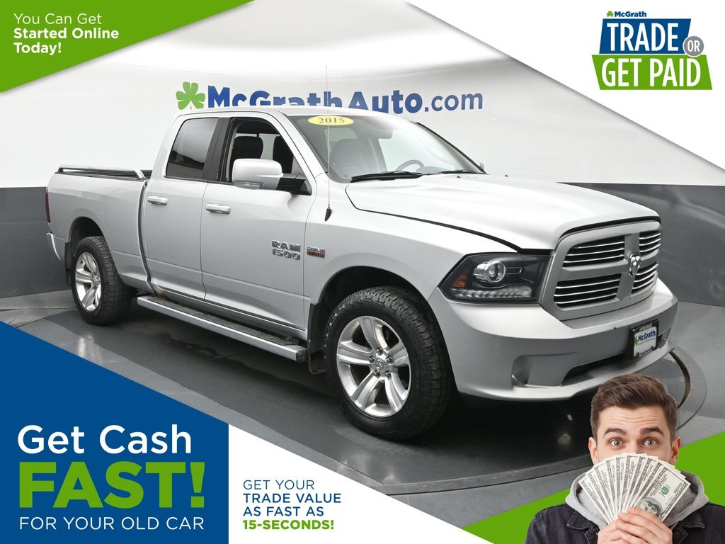 Bright Silver Metallic Clearcoat 2015 RAM 1500 Sport Quad Cab 4WD Pickup Truck Four-Wheel Drive 8-Speed Automatic