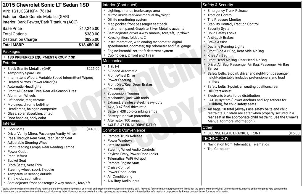 2015 Chevrolet Sonic LT Black at Klick Lewis Buick Chevrolet
