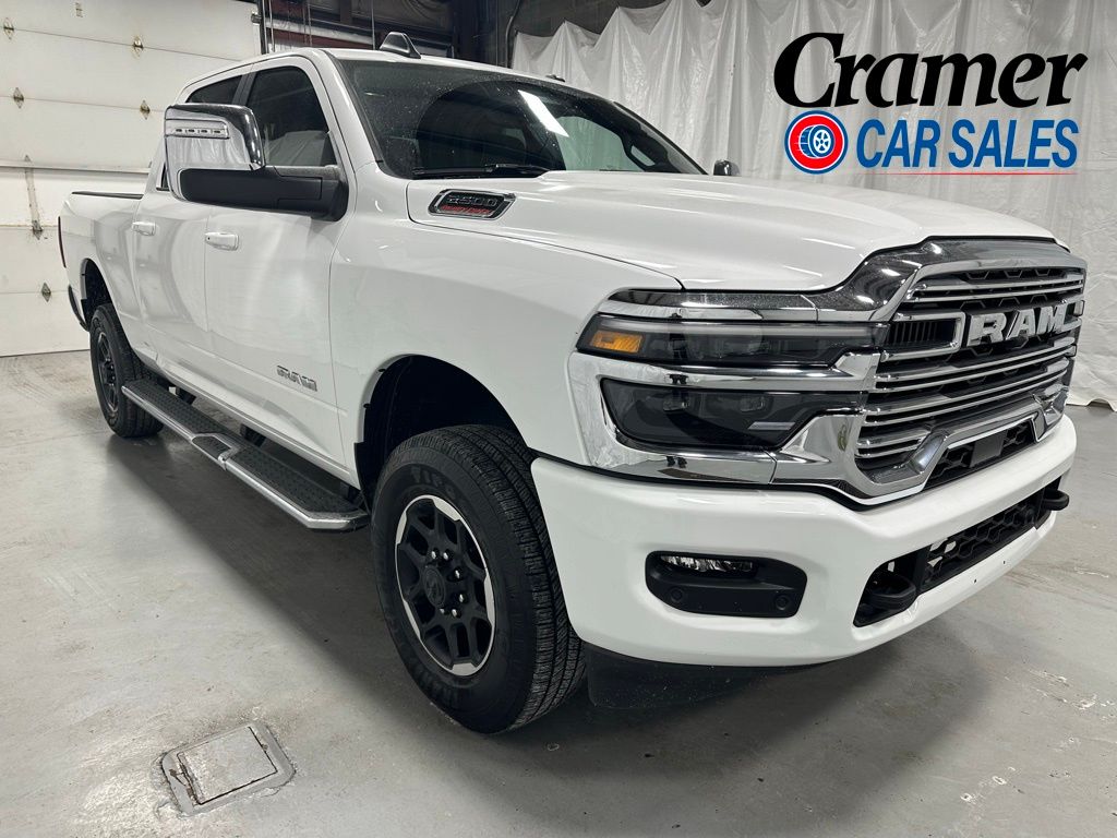 Bright White Clearcoat 2025 RAM 2500 Laramie Crew Cab 4WD Pickup Truck Four-Wheel Drive 8-Speed Automatic