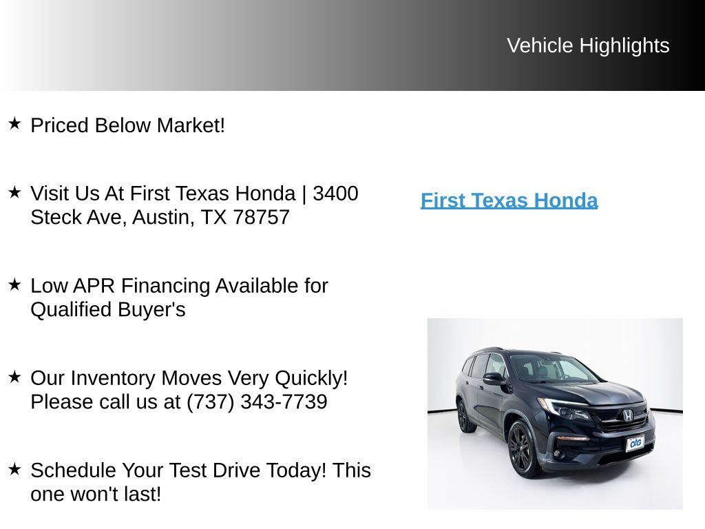 Used Car 2021 Honda Pilot  Special Edition For Sale Under $30,000 In Austin, Texas