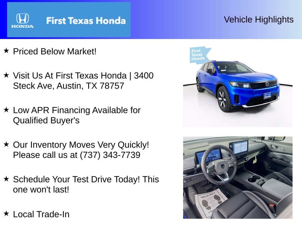 New Car 2025 Honda Prologue  Touring For Sale Under $60,000 In Austin, Texas