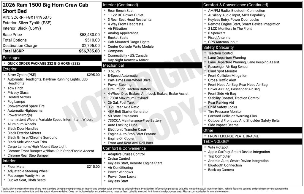 new 2026 Ram 1500 car, priced at $51,235