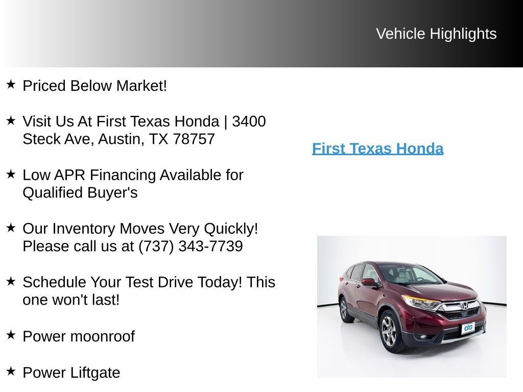 Used Car 2019 Honda Cr-v  Ex-l For Sale Under $25,000 In Austin, Texas