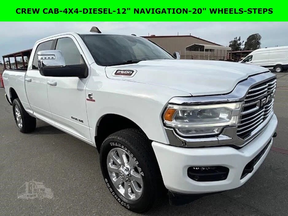 Bright White Clearcoat 2023 RAM 2500 Laramie Crew Cab 4WD Pickup Truck Four-Wheel Drive 6-Speed Automatic