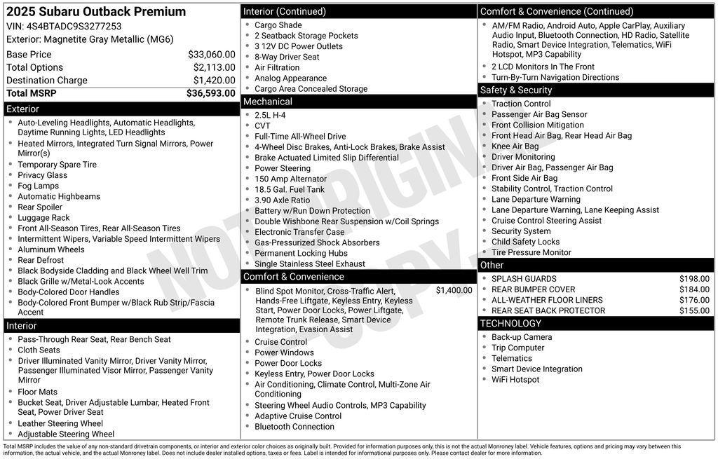 2025 Magnetite Gray Metallic Subaru Outback Premium AWD SUV