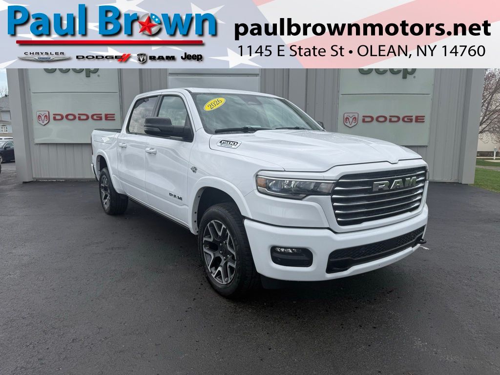 Bright White Clearcoat 2026 RAM 1500 Laramie Crew Cab 4WD Pickup Truck Four-Wheel Drive 8-Speed Automatic