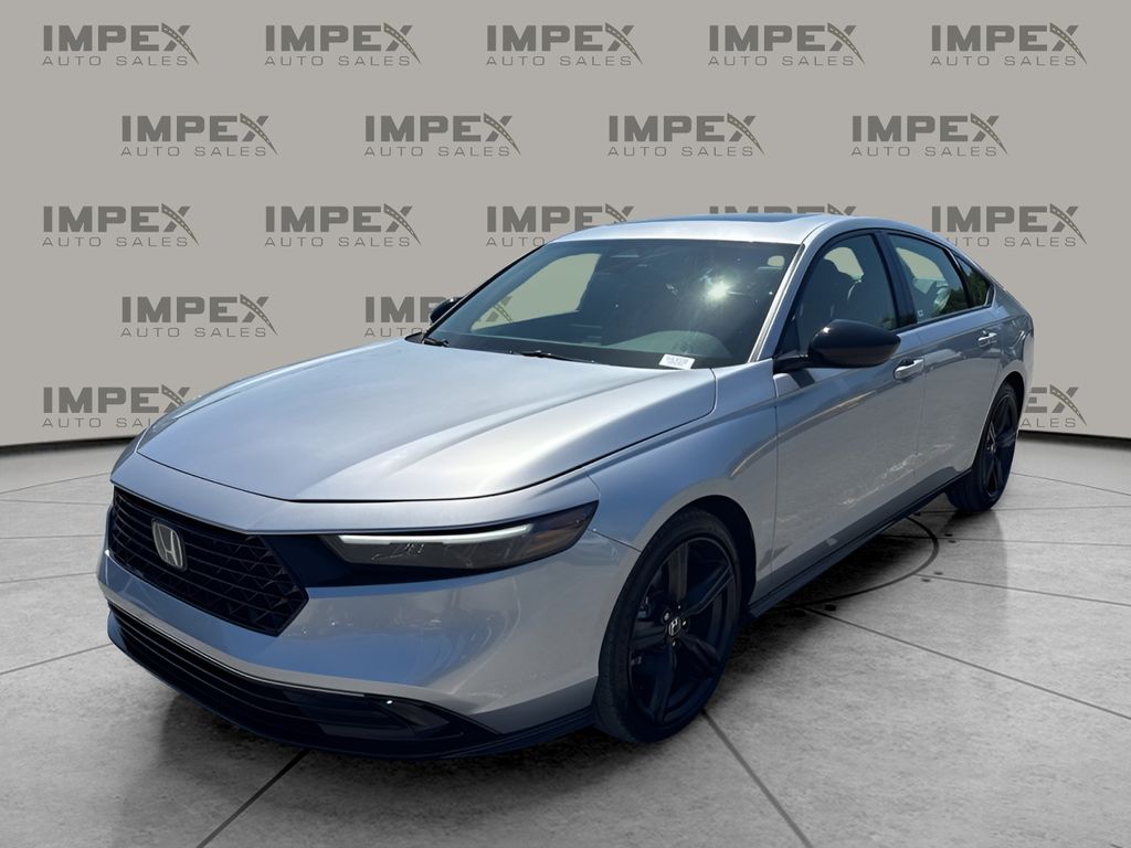 Solar Silver Metallic 2025 Honda Accord Hybrid Sport-L FWD Sedan Front-Wheel Drive Continuously Variable Transmission