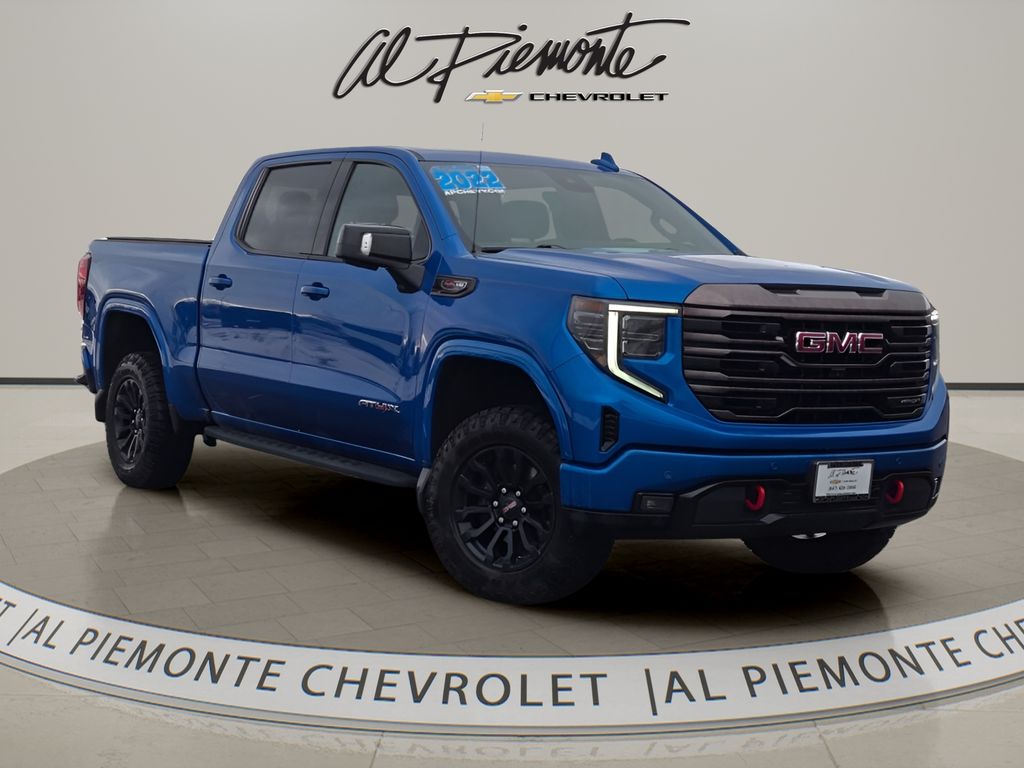 Blue 2022 GMC Sierra 1500 AT4X Crew Cab 4WD Pickup Truck Four-Wheel Drive Automatic