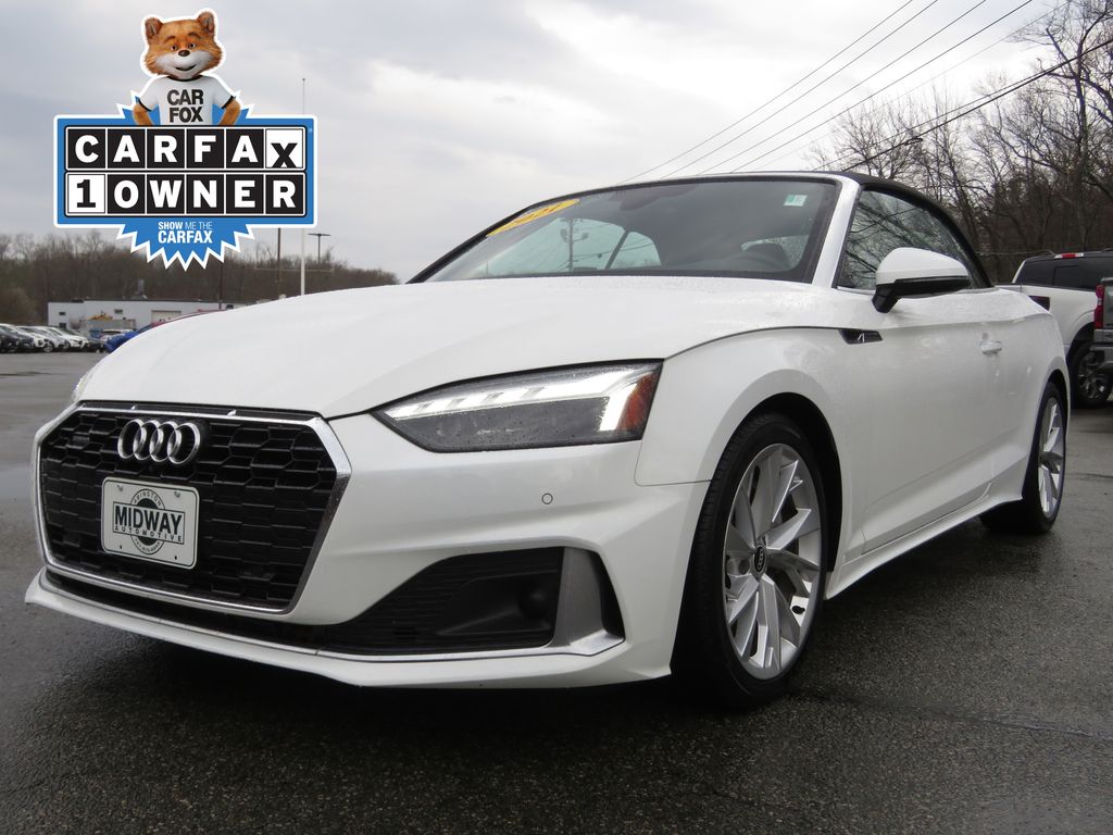 Glacier White Metallic/Black Roof 2021 Audi A5 quattro Premium Plus 45 TFSI Convertible AWD Convertible All-Wheel Drive 7-Speed Automatic
