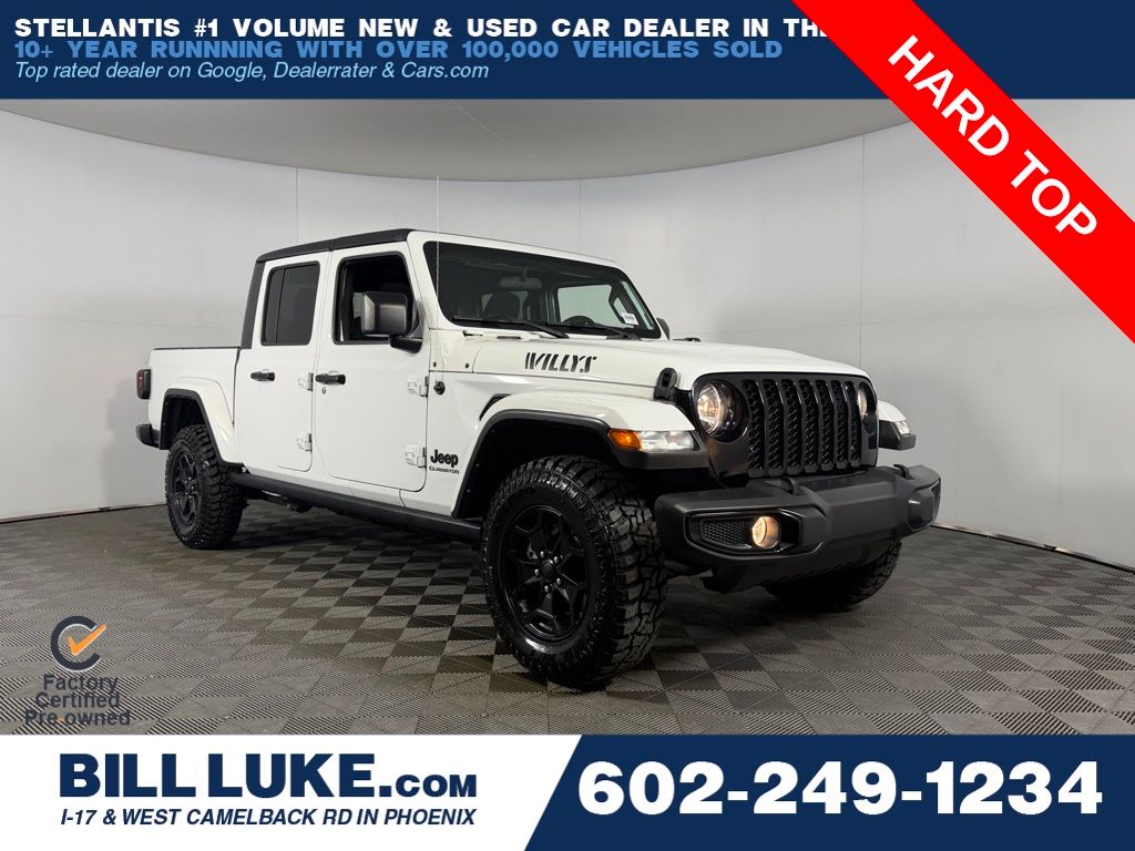Bright White Clearcoat 2022 Jeep Gladiator Willys Crew Cab 4WD Pickup Truck Four-Wheel Drive 8-Speed Automatic