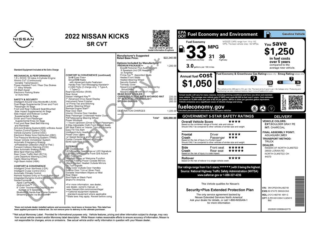 used 2022 Nissan Kicks car, priced at $19,500