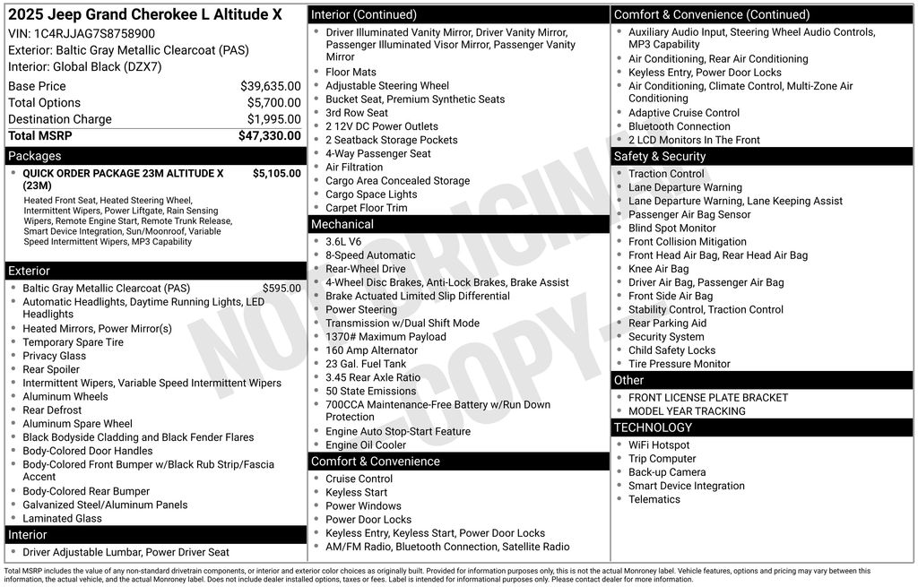 New Car 2025 Jeep Grand Cherokee L  For Sale Under $40,000 In Austin, Texas