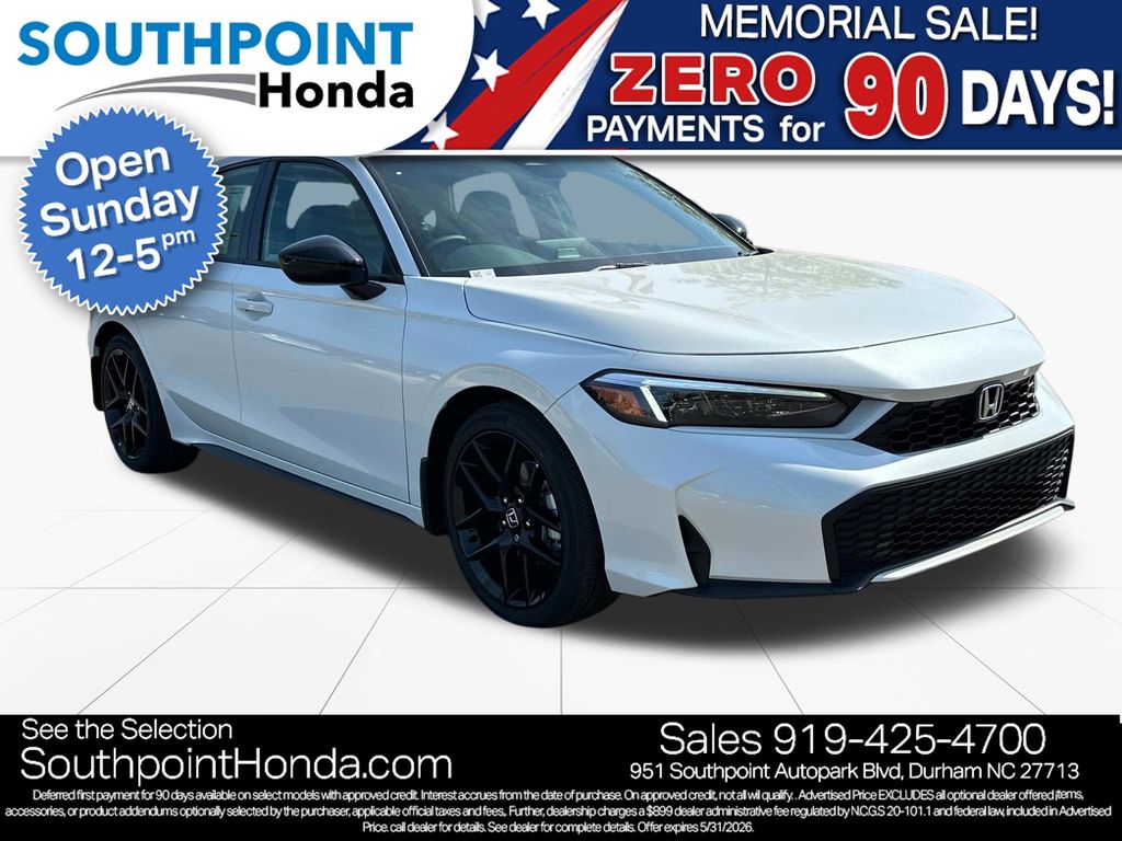 White 2026 Honda Civic Hatchback Sport FWD Hatchback Front-Wheel Drive Continuously Variable Transmission