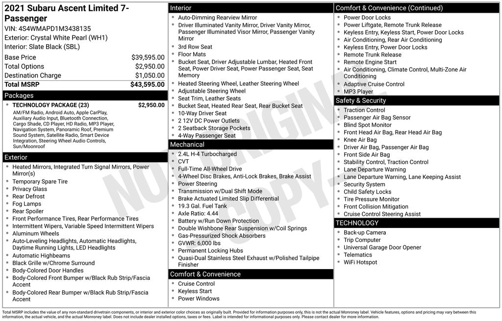 Used Car 2021 Subaru Ascent  Limited For Sale Under $25,000 In San Antonio, Texas