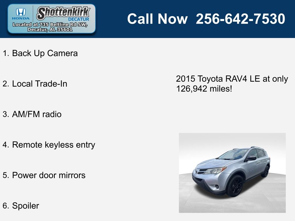 Used 2015 Toyota RAV4 LE with VIN 2T3ZFREV9FW202970 for sale in Decatur, AL