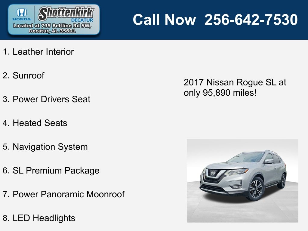 Used 2017 Nissan Rogue SL with VIN JN8AT2MT4HW402953 for sale in Decatur, AL