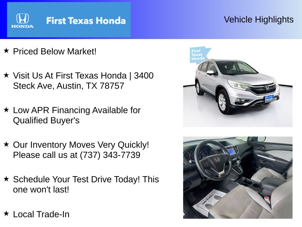 Used Car 2016 Honda Cr-v  Ex-l For Sale Under $15,000 In Austin, Texas