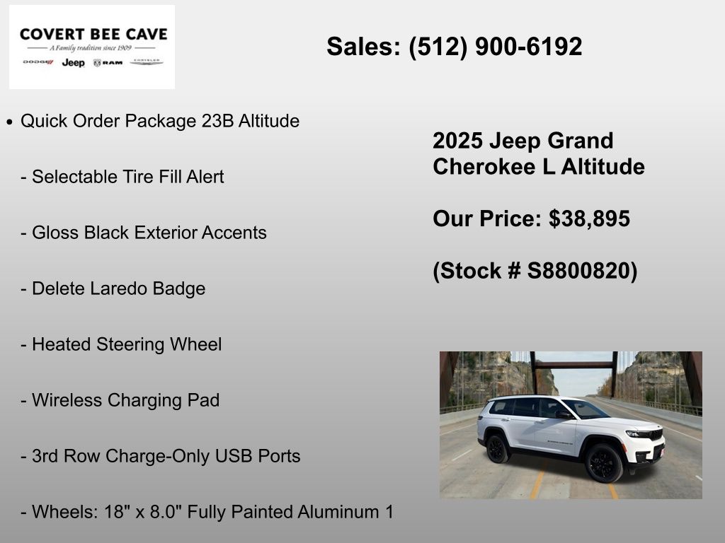 New Car 2025 Jeep Grand Cherokee L  For Sale Under $40,000 In Austin, Texas