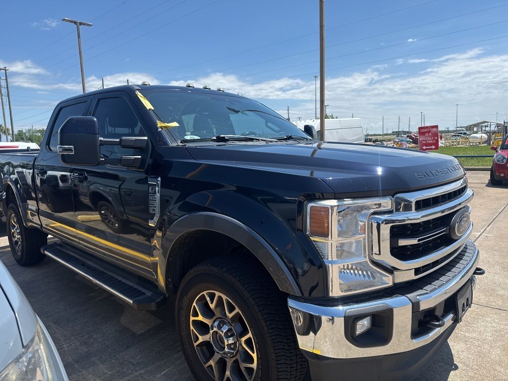 Blue 2021 Ford F-250 Super Duty Lariat Crew Cab 4WD Pickup Truck Four-Wheel Drive Automatic