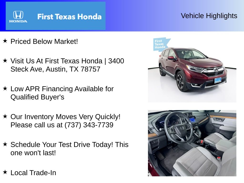 Used Car 2019 Honda Cr-v  Touring For Sale Under $30,000 In Austin, Texas