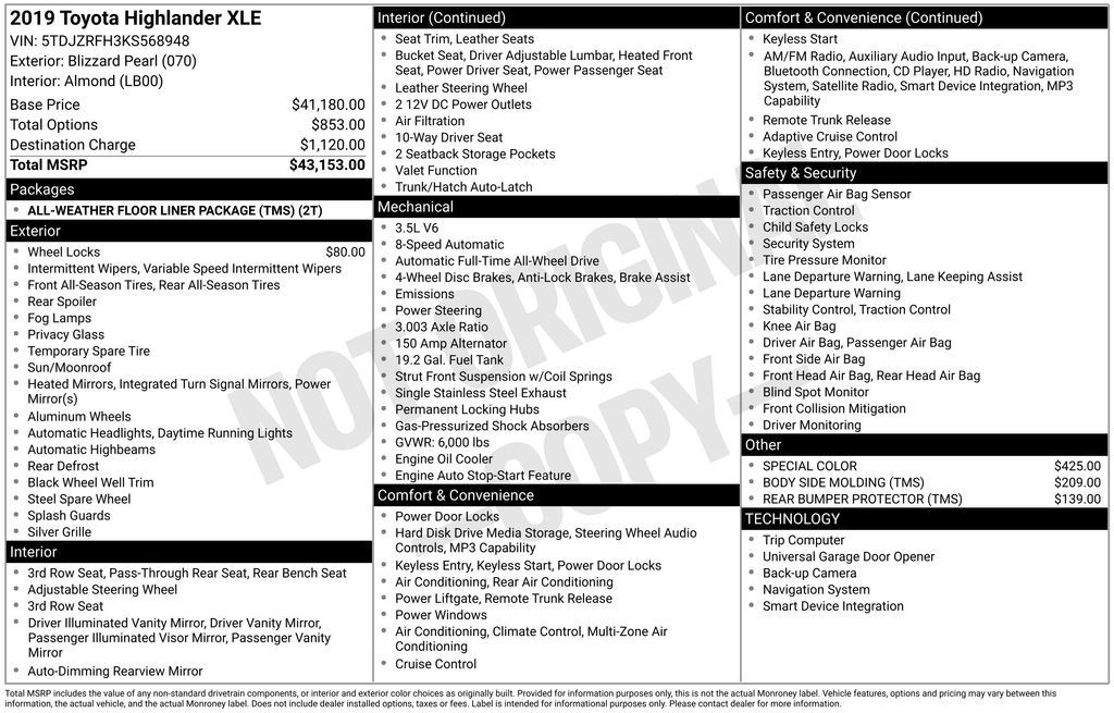 2019 Toyota Highlander XLE 4x4 V6's photo