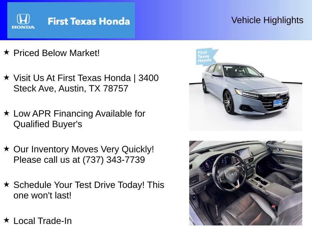 Used Car 2022 Honda Accord  Touring 2.0t For Sale Under $30,000 In Austin, Texas