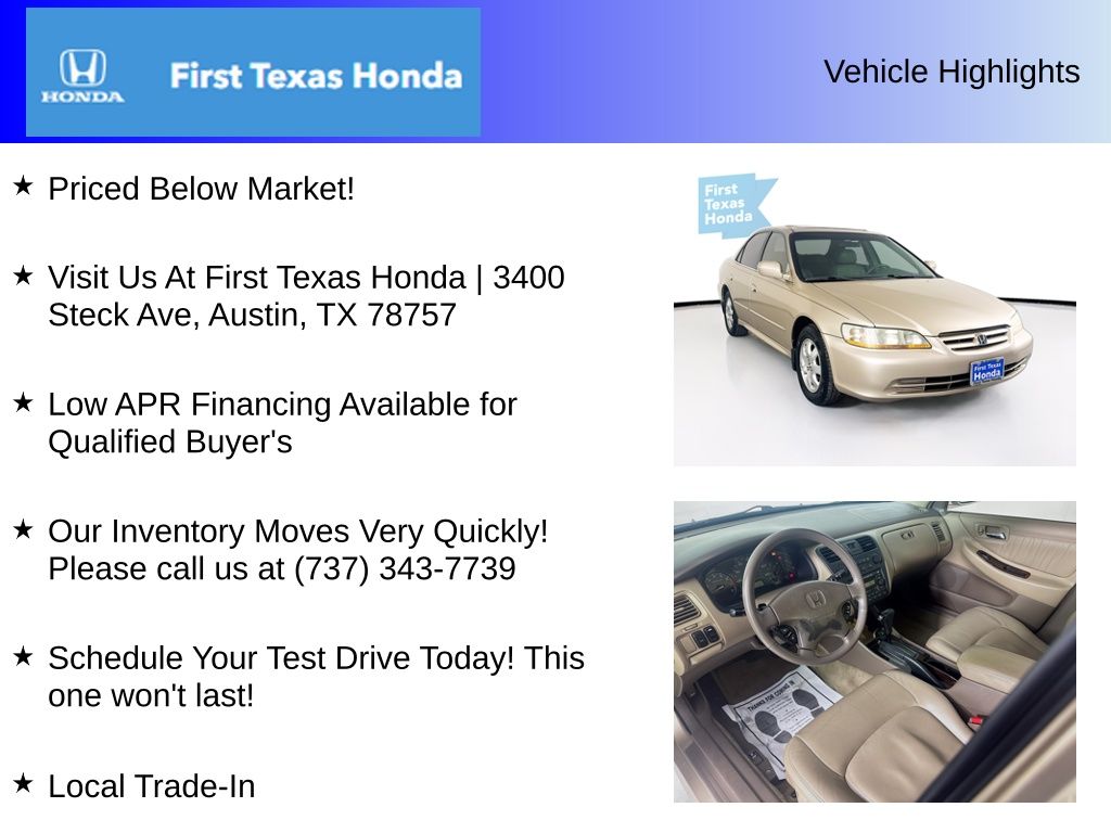 Used Car 2001 Honda Accord  Ex For Sale Under $10,000 In Austin, Texas