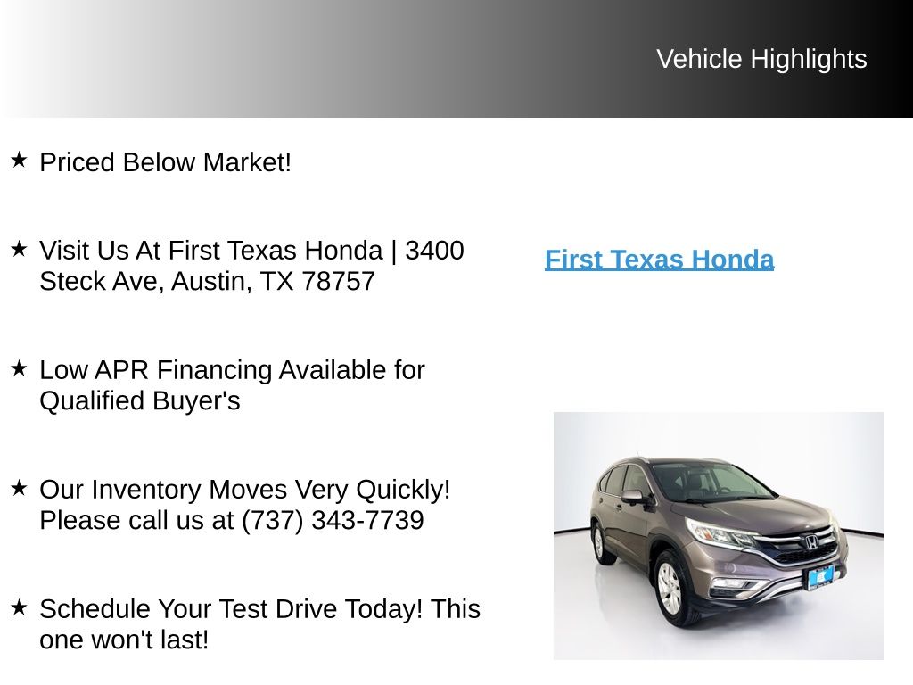 Used Car 2015 Honda Cr-v  Ex-l For Sale Under $15,000 In Austin, Texas