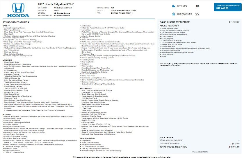2017 Honda Ridgeline RTL-E AWD