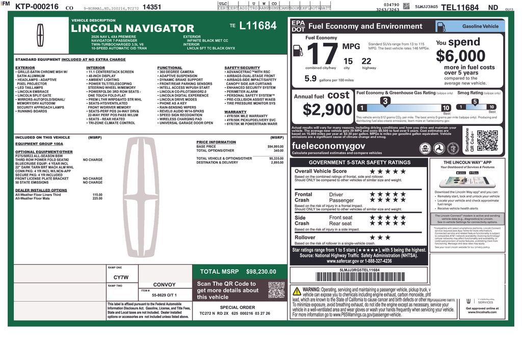 Infinite Black Metallic Clearcoat 2026 Lincoln Navigator SUV / Crossover Four-Wheel Drive Automatic