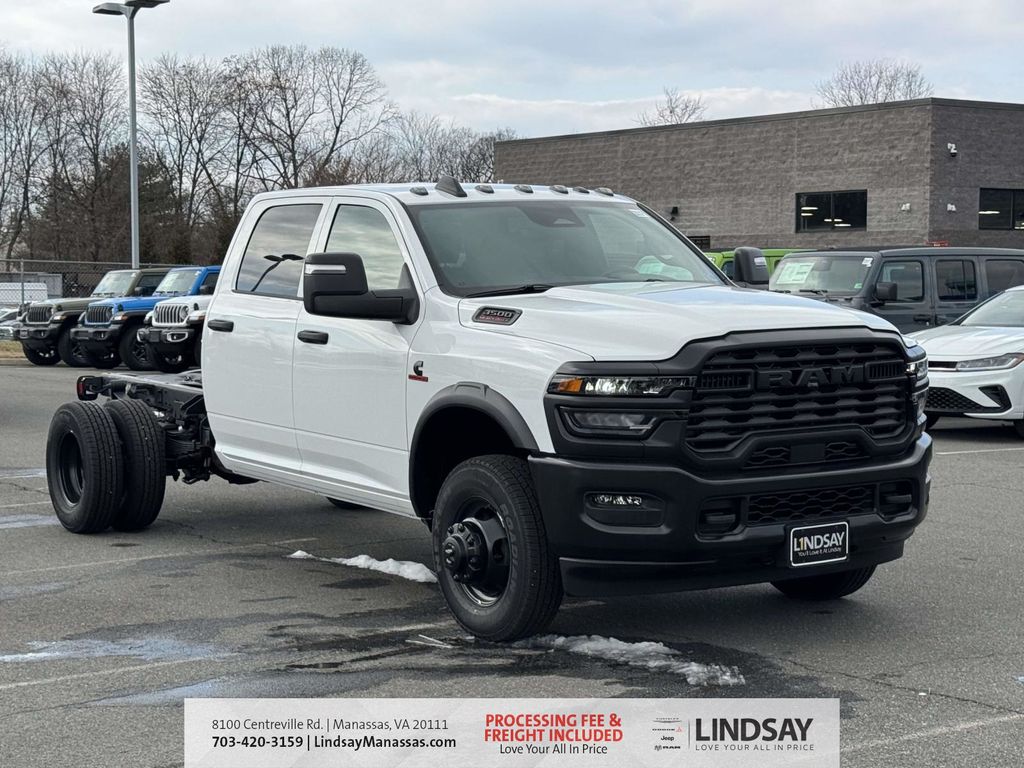 Bright White Clearcoat 2026 RAM 3500 Chassis Tradesman Crew Cab LB DRW 4WD Pickup Truck Four-Wheel Drive 8-Speed Automatic