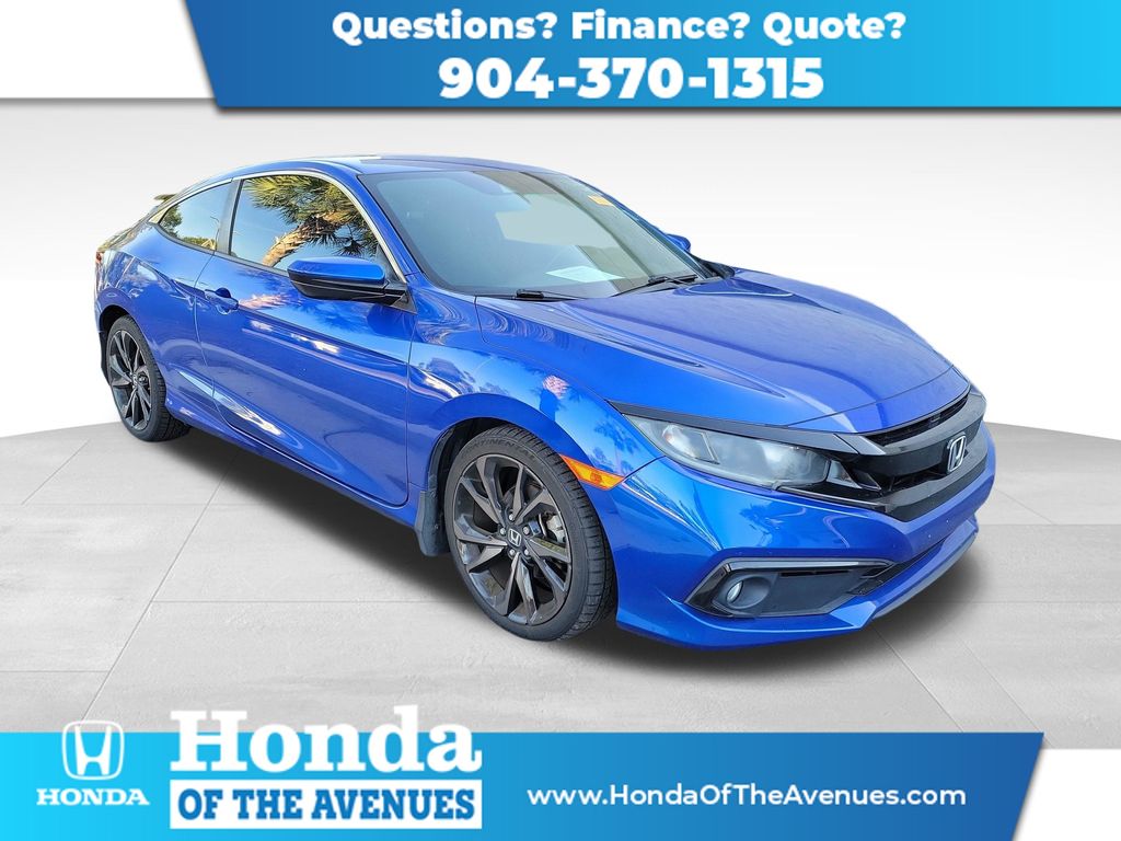 Aegean Blue Metallic 2020 Honda Civic Coupe Front-Wheel Drive Continuously Variable Transmission