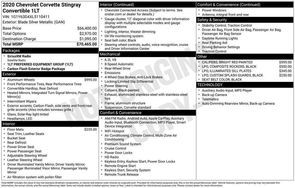2020 Chevrolet Corvette Stingray RWD Convertible 1LT