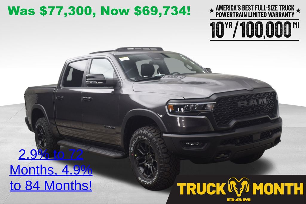 Gray (Granite Crystal Metallic Clearcoat) 2026 RAM 1500 Rebel Crew Cab 4WD Pickup Truck Four-Wheel Drive 8-Speed Automatic