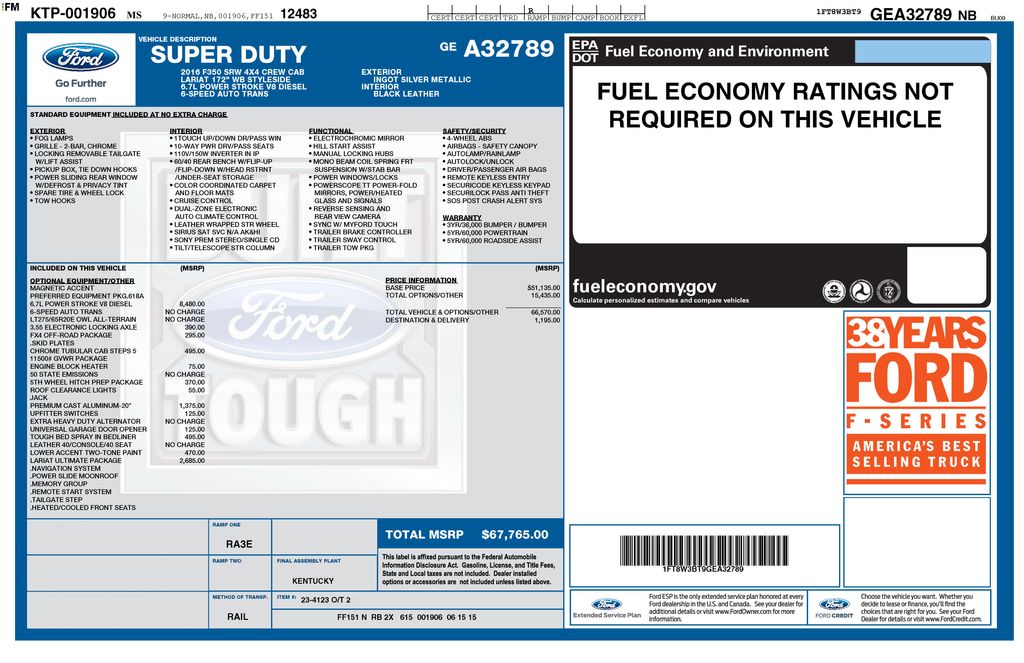2016 Ingot Silver Metallic Ford Super Duty F-350 SRW Lariat 4X4 Truck
