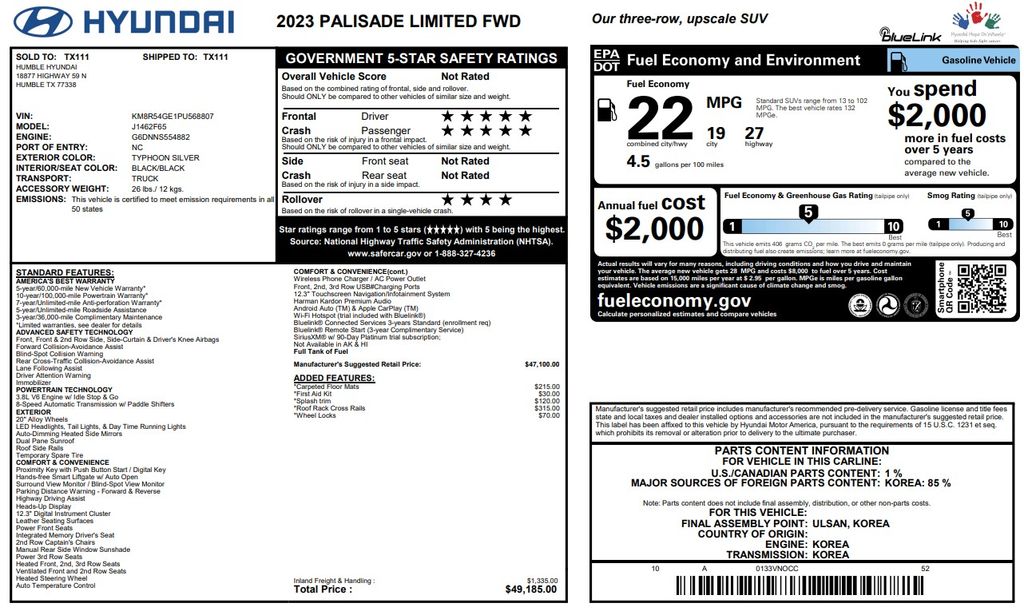 2023 Hyundai Palisade Limited Silver at Wharton Ford